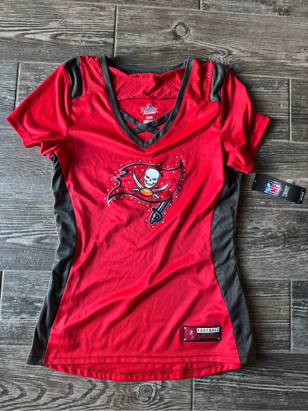 Majestic Red and Black Tampa Bay Buccaneers Women's V-Neck Jersey